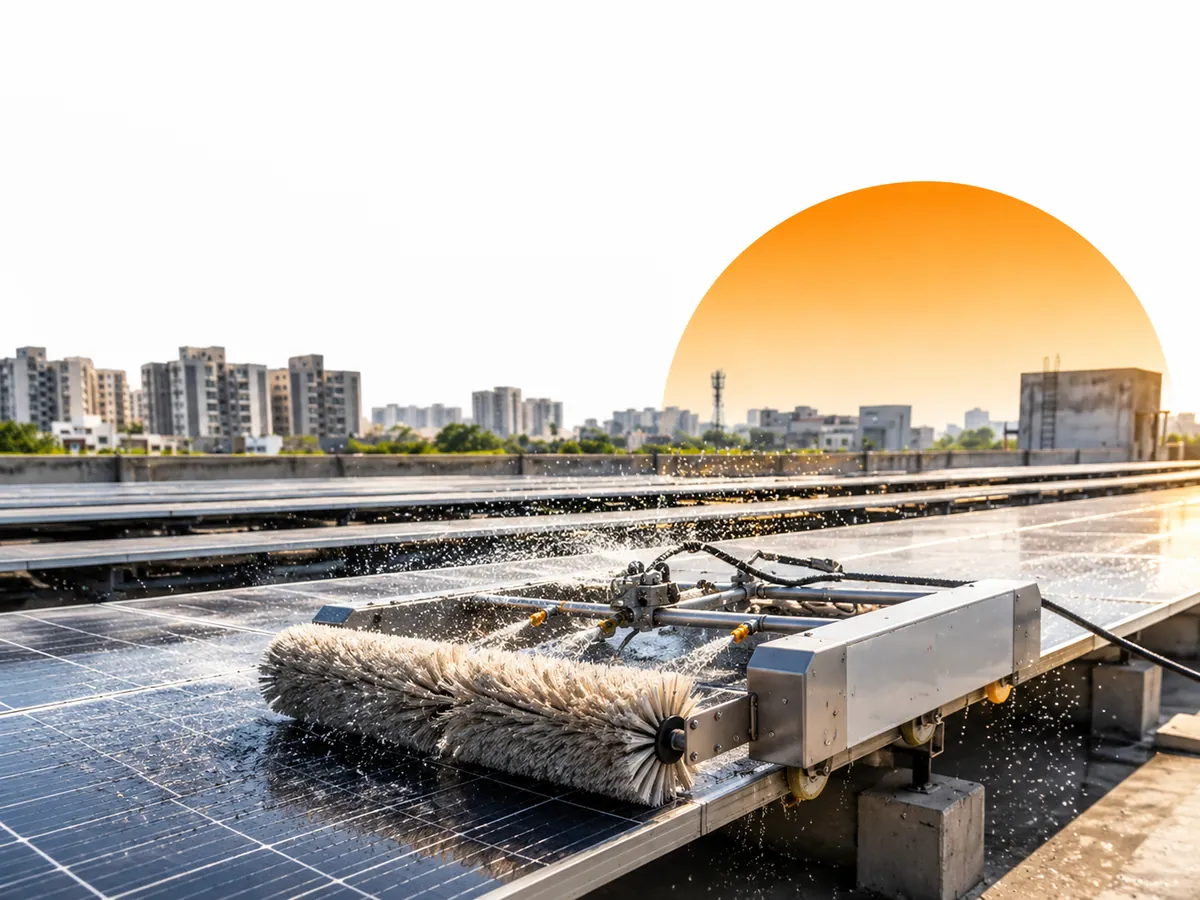 Other Services - Professional solar installation services Automated solar panel cleaning on a rooftop plant, a complete solar services company in Ahmedabad